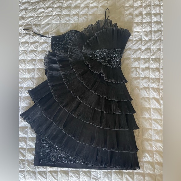 Jovani Strapless beaded chiffon Black Evening Gown